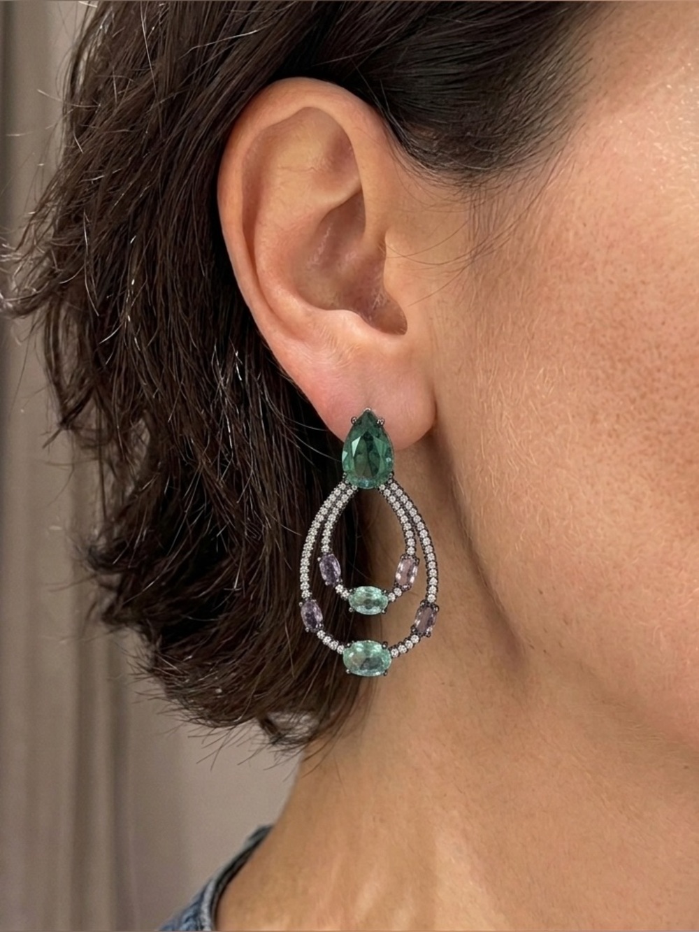 GLASS Stone Hoops Earrings | Party Earrings